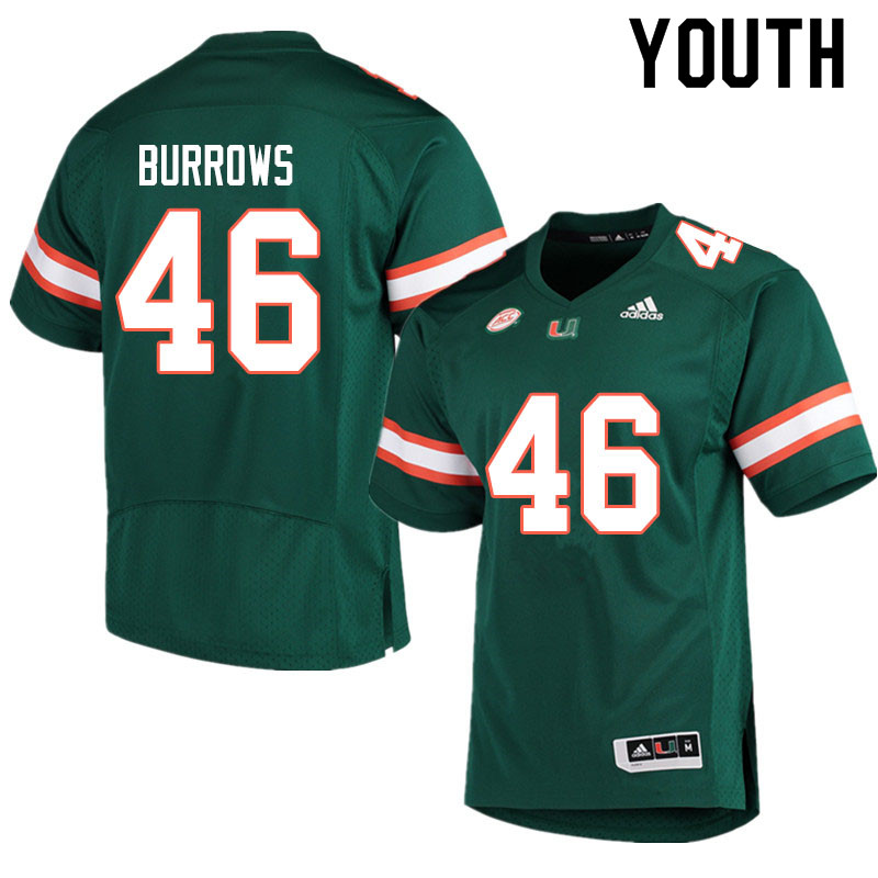 Adidas Miami Hurricanes Youth #46 Suleman Burrows College Football Jerseys Sale-Green